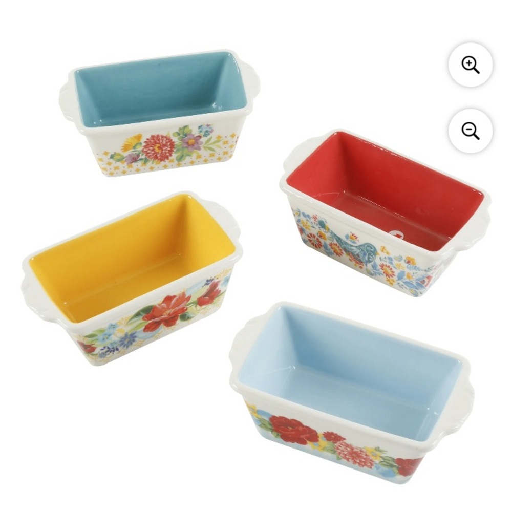 Pioneer woman Rectangular Ceramic mini floral loaf pans 4 pc set nwt